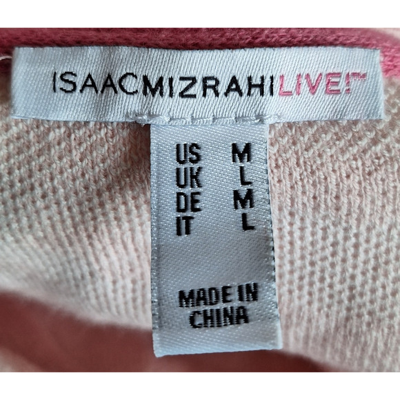 Isaac Mizrahi Live! QVC Medium Powder Pink White Zebra Stripes Cardigan Sweater - Picture 4 of 6